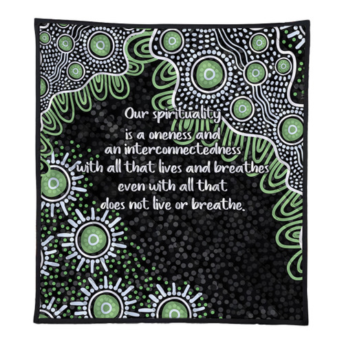 Australia Aboriginal Quilt - The More You Know The Less You Need Green Quilt Australia Aboriginal Quilt - The More You Know The Less You Need Green Quilt