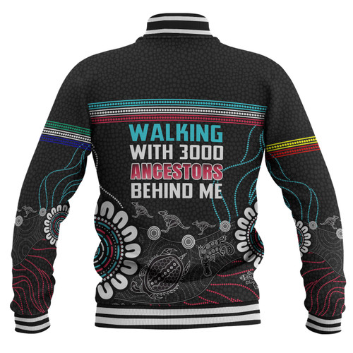 Australia Aboriginal Baseball Jacket - Walking with 3000 Ancestors Behind Me Black Baseball Jacket