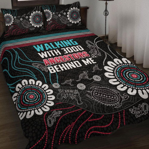 Australia Aboriginal Quilt Bed Set - Walking with 3000 Ancestors Behind Me Black Quilt Bed Set