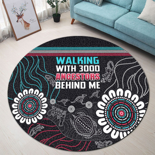 Australia Aboriginal Round Rug - Walking with 3000 Ancestors Behind Me Black Round Rug