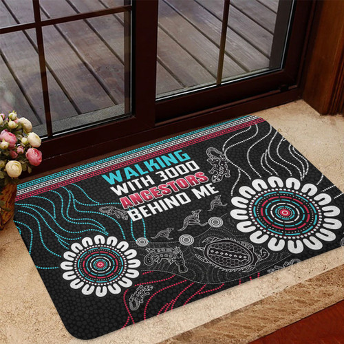 Australia Aboriginal Door Mat - Walking with 3000 Ancestors Behind Me Black Door Mat