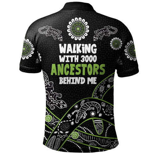 Australia Aboriginal Polo Shirt - Walking with 3000 Ancestors Behind Me Black and Green Patterns Polo Shirt Australia Aboriginal Polo Shirt - Walking with 3000 Ancestors Behind Me Black and Green Patterns Polo Shirt