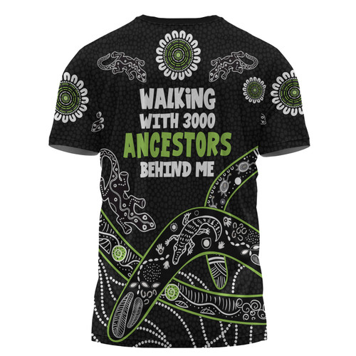 Australia Aboriginal T-shirt - Walking with 3000 Ancestors Behind Me Black and Green Patterns T-shirt Australia Aboriginal T-shirt - Walking with 3000 Ancestors Behind Me Black and Green Patterns T-shirt