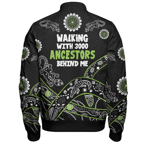 Australia Aboriginal Bomber Jacket - Walking with 3000 Ancestors Behind Me Black and Green Patterns Bomber Jacket Australia Aboriginal Bomber Jacket - Walking with 3000 Ancestors Behind Me Black and Green Patterns Bomber Jacket