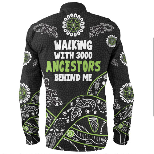 Australia Aboriginal Long Sleeve Shirts - Walking with 3000 Ancestors Behind Me Black and Green Patterns Long Sleeve Shirts Australia Aboriginal Long Sleeve Shirts - Walking with 3000 Ancestors Behind Me Black and Green Patterns Long Sleeve Shirts