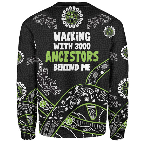 Australia Aboriginal Sweatshirt - Walking with 3000 Ancestors Behind Me Black and Green Patterns Sweatshirt Australia Aboriginal Sweatshirt - Walking with 3000 Ancestors Behind Me Black and Green Patterns Sweatshirt