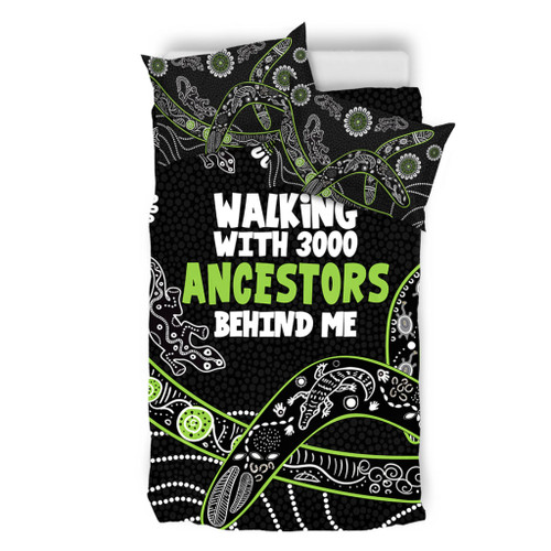 Australia Aboriginal Bedding Set - Walking with 3000 Ancestors Behind Me Black and Green Patterns Bedding Set