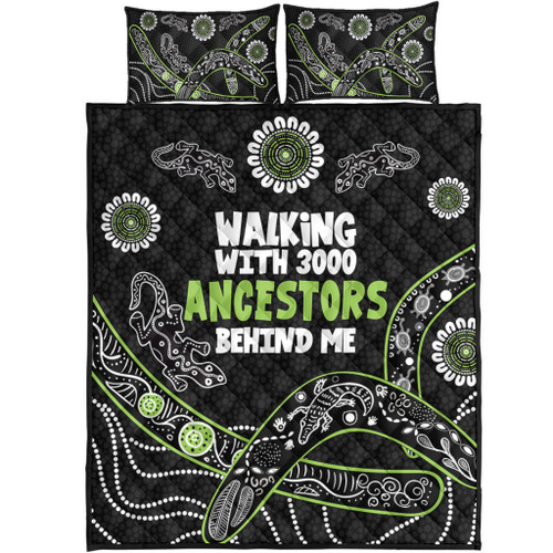 Australia Aboriginal Quilt Bed Set - Walking with 3000 Ancestors Behind Me Black and Green Patterns Quilt Bed Set Australia Aboriginal Quilt Bed Set - Walking with 3000 Ancestors Behind Me Black and Green Patterns Quilt Bed Set