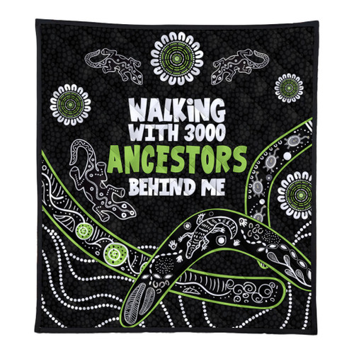 Australia Aboriginal Quilt - Walking with 3000 Ancestors Behind Me Black and Green Patterns Quilt Australia Aboriginal Quilt - Walking with 3000 Ancestors Behind Me Black and Green Patterns Quilt
