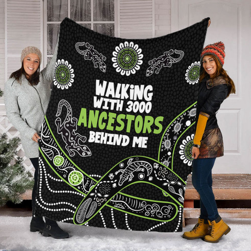 Australia Aboriginal Blanket - Walking with 3000 Ancestors Behind Me Black and Green Patterns Blanket