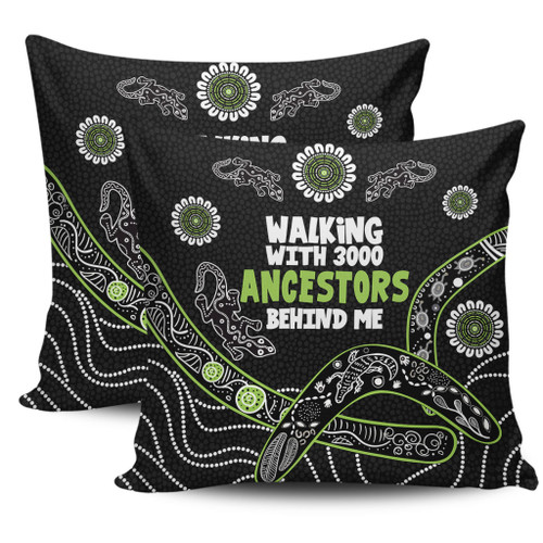 Australia Aboriginal Pillow Covers - Walking with 3000 Ancestors Behind Me Black and Green Patterns Pillow Covers