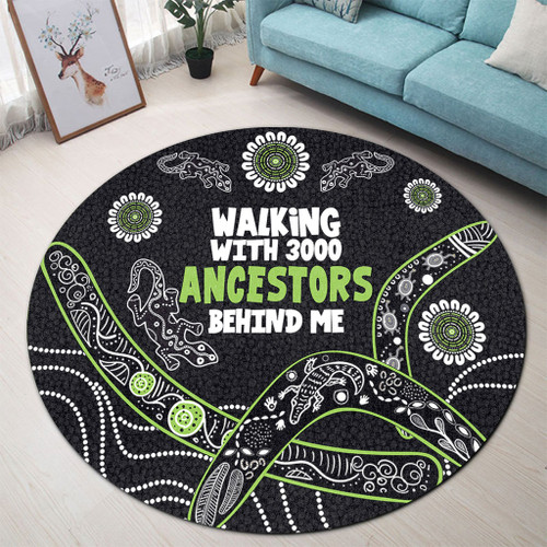 Australia Aboriginal Round Rug - Walking with 3000 Ancestors Behind Me Black and Green Patterns Round Rug