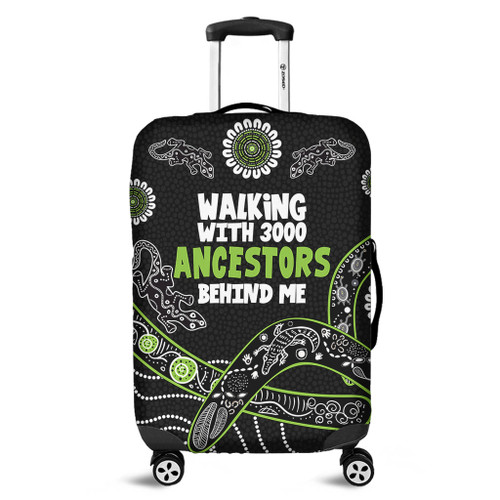 Australia Aboriginal Luggage Cover - Walking with 3000 Ancestors Behind Me Black and Green Patterns Luggage Cover Australia Aboriginal Luggage Cover - Walking with 3000 Ancestors Behind Me Black and Green Patterns Luggage Cover