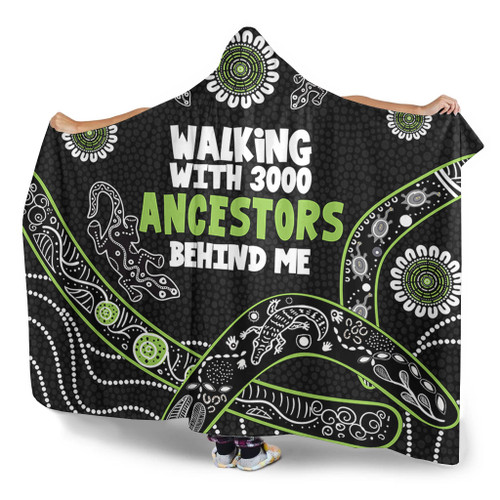 Australia Aboriginal Hooded Blanket - Walking with 3000 Ancestors Behind Me Black and Green Patterns Hooded Blanket Australia Aboriginal Hooded Blanket - Walking with 3000 Ancestors Behind Me Black and Green Patterns Hooded Blanket