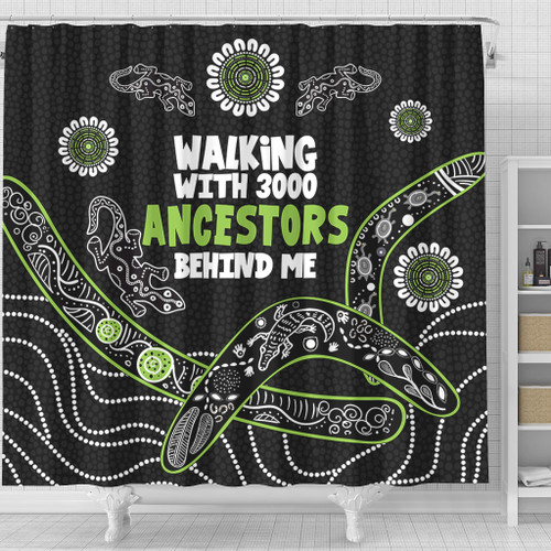 Australia Aboriginal Shower Curtain - Walking with 3000 Ancestors Behind Me Black and Green Patterns Shower Curtain