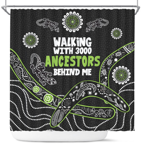 Australia Aboriginal Shower Curtain - Walking with 3000 Ancestors Behind Me Black and Green Patterns Shower Curtain