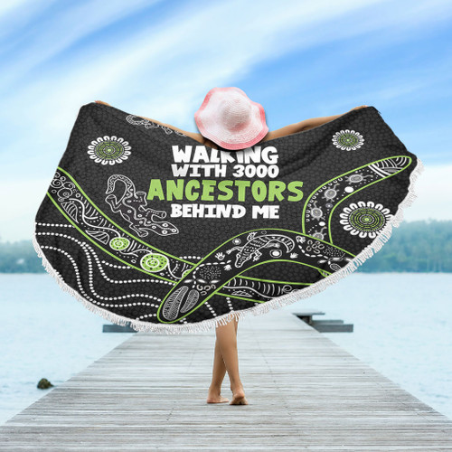 Australia Aboriginal Beach Blanket - Walking with 3000 Ancestors Behind Me Black and Green Patterns Beach Blanket Australia Aboriginal Beach Blanket - Walking with 3000 Ancestors Behind Me Black and Green Patterns Beach Blanket