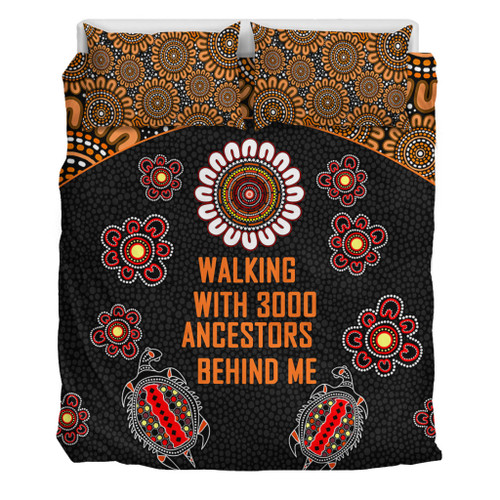 Australia Aboriginal Bedding Set - Walking with 3000 Ancestors Behind Me Black and Orange Patterns Bedding Set