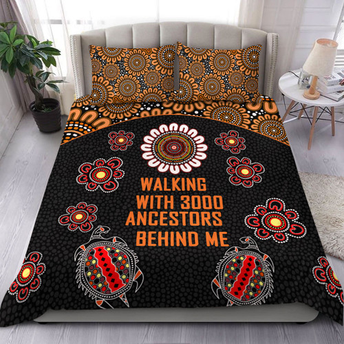 Australia Aboriginal Bedding Set - Walking with 3000 Ancestors Behind Me Black and Orange Patterns Bedding Set