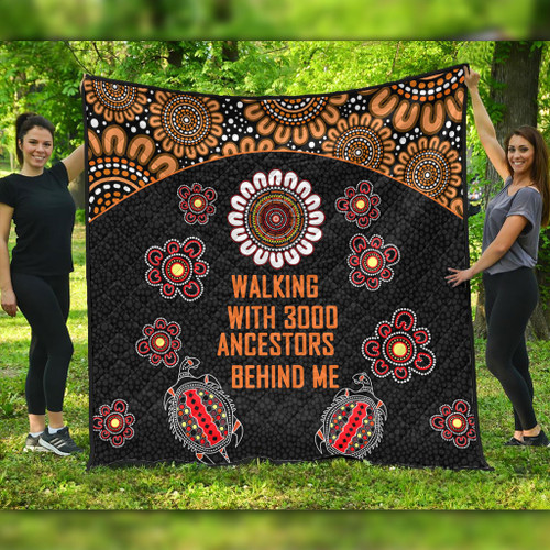 Australia Aboriginal Quilt - Walking with 3000 Ancestors Behind Me Black and Orange Patterns Quilt Australia Aboriginal Quilt - Walking with 3000 Ancestors Behind Me Black and Orange Patterns Quilt