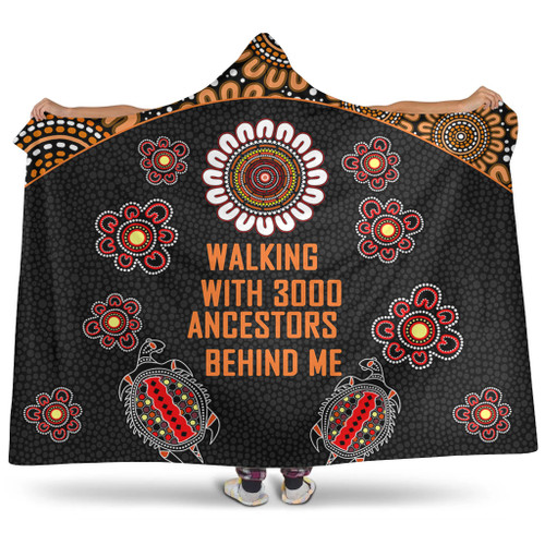 Australia Aboriginal Hooded Blanket - Walking with 3000 Ancestors Behind Me Black and Orange Patterns Hooded Blanket