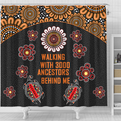 Australia Aboriginal Shower Curtain - Walking with 3000 Ancestors Behind Me Black and Orange Patterns Shower Curtain