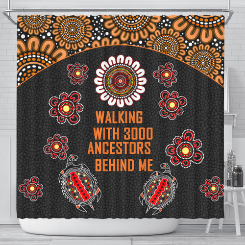 Australia Aboriginal Shower Curtain - Walking with 3000 Ancestors Behind Me Black and Orange Patterns Shower Curtain