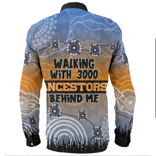 Australia Aboriginal Long Sleeve Shirts - Walking with 3000 Ancestors Behind Me Blue Patterns Long Sleeve Shirts Australia Aboriginal Long Sleeve Shirts - Walking with 3000 Ancestors Behind Me Blue Patterns Long Sleeve Shirts