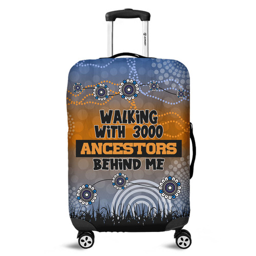 Australia Aboriginal Luggage Cover - Walking with 3000 Ancestors Behind Me Blue Patterns Luggage Cover Australia Aboriginal Luggage Cover - Walking with 3000 Ancestors Behind Me Blue Patterns Luggage Cover