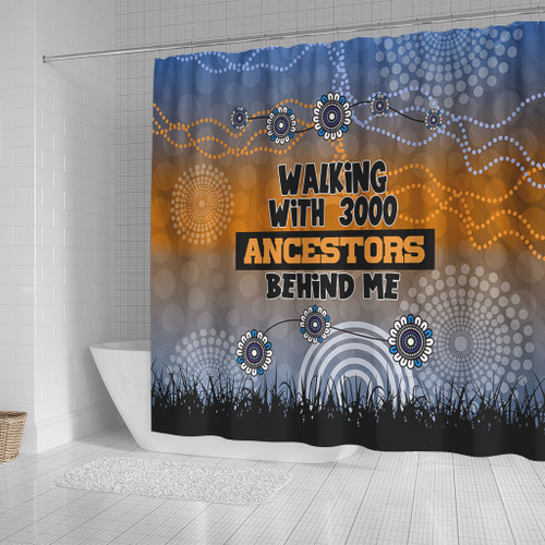 Australia Aboriginal Shower Curtain - Walking with 3000 Ancestors Behind Me Blue Patterns Shower Curtain