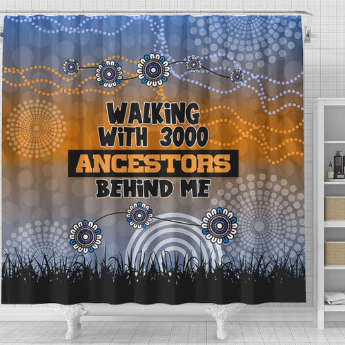 Australia Aboriginal Shower Curtain - Walking with 3000 Ancestors Behind Me Blue Patterns Shower Curtain