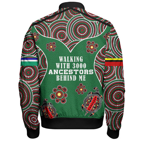 Australia Aboriginal Bomber Jacket - Walking with 3000 Ancestors Behind Me Green Patterns Bomber Jacket Australia Aboriginal Bomber Jacket - Walking with 3000 Ancestors Behind Me Green Patterns Bomber Jacket