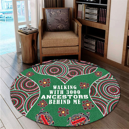 Australia Aboriginal Round Rug - Walking with 3000 Ancestors Behind Me Green Patterns Round Rug Australia Aboriginal Round Rug - Walking with 3000 Ancestors Behind Me Green Patterns Round Rug