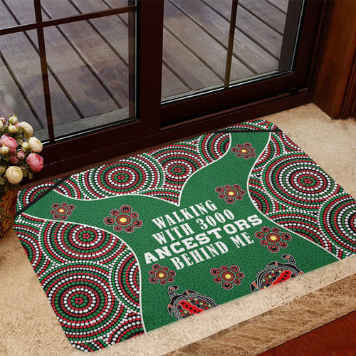 Australia Aboriginal Door Mat - Walking with 3000 Ancestors Behind Me Green Patterns Door Mat