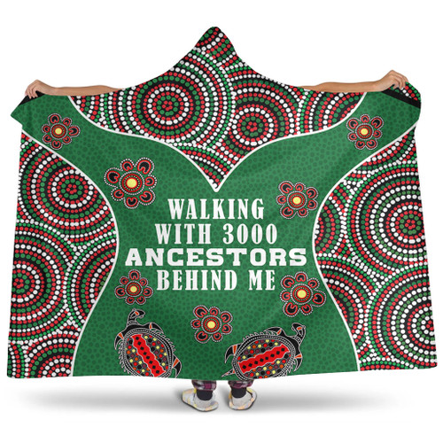 Australia Aboriginal Hooded Blanket - Walking with 3000 Ancestors Behind Me Green Patterns Hooded Blanket