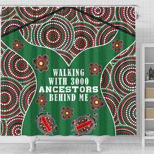 Australia Aboriginal Shower Curtain - Walking with 3000 Ancestors Behind Me Green Patterns Shower Curtain