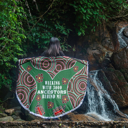 Australia Aboriginal Beach Blanket - Walking with 3000 Ancestors Behind Me Green Patterns Beach Blanket Australia Aboriginal Beach Blanket - Walking with 3000 Ancestors Behind Me Green Patterns Beach Blanket