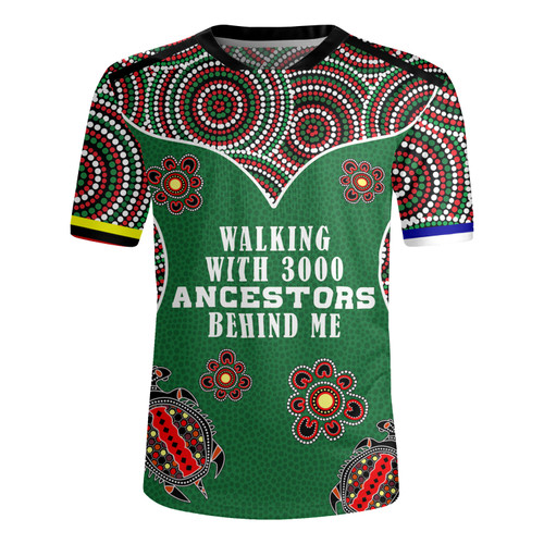 Australia Aboriginal Rugby Jersey - Walking with 3000 Ancestors Behind Me Green Patterns Rugby Jersey