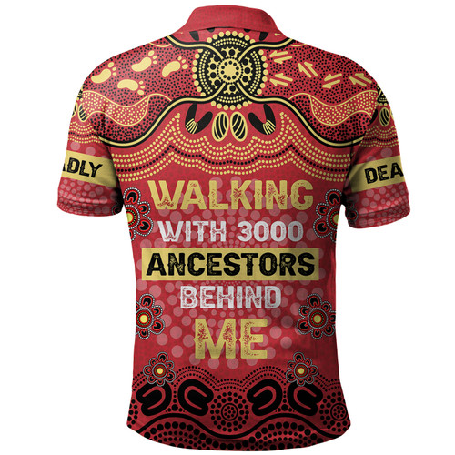 Australia Aboriginal Polo Shirt - Walking with 3000 Ancestors Behind Me Red and Gold Patterns Polo Shirt Australia Aboriginal Polo Shirt - Walking with 3000 Ancestors Behind Me Red and Gold Patterns Polo Shirt