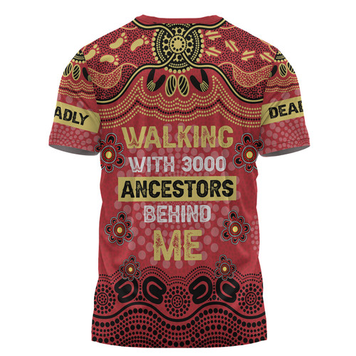 Australia Aboriginal T-shirt - Walking with 3000 Ancestors Behind Me Red and Gold Patterns T-shirt Australia Aboriginal T-shirt - Walking with 3000 Ancestors Behind Me Red and Gold Patterns T-shirt