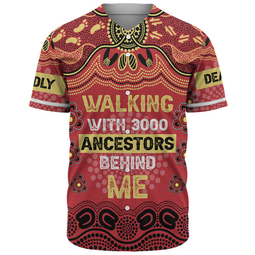 Australia Aboriginal Baseball Shirt - Walking with 3000 Ancestors Behind Me Red and Gold Patterns Baseball Shirt