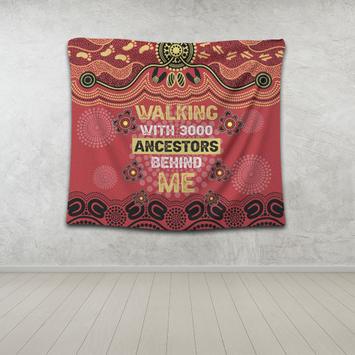 Australia Aboriginal Tapestry - Walking with 3000 Ancestors Behind Me Red and Gold Patterns Tapestry