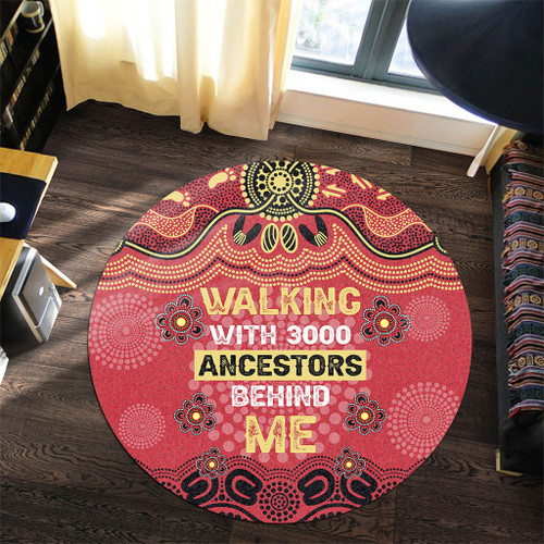 Australia Aboriginal Round Rug - Walking with 3000 Ancestors Behind Me Red and Gold Patterns Round Rug