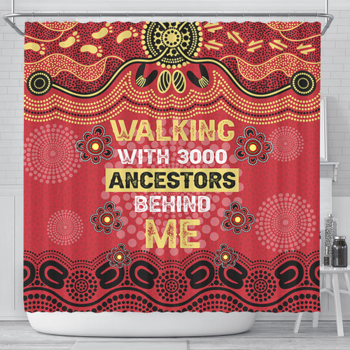 Australia Aboriginal Shower Curtain - Walking with 3000 Ancestors Behind Me Red and Gold Patterns Shower Curtain