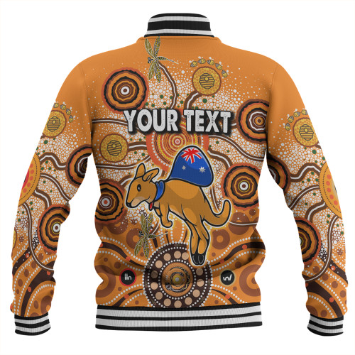 Australia Aboriginal Custom Baseball Jacket - Dragonfly Flies Into Beehive And Snake Circle Baseball Jacket