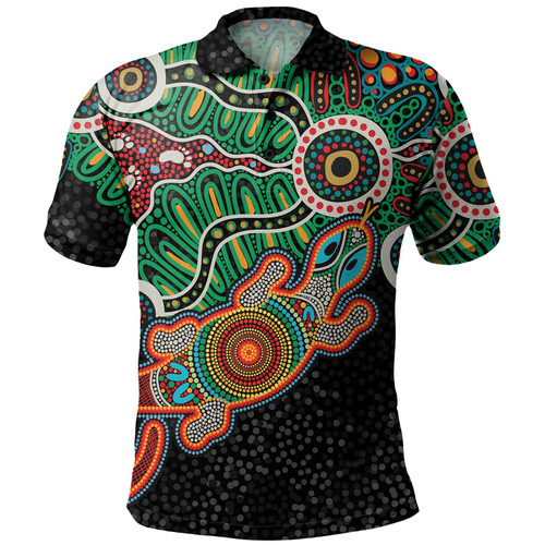 Australia Aboriginal Polo Shirt - Walking with 3000 Ancestors Behind Me With Goanna Polo Shirt