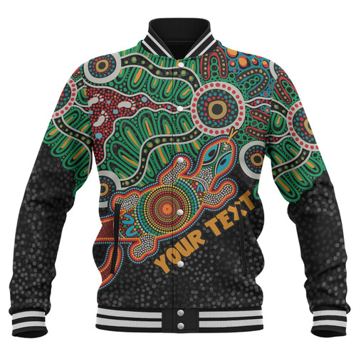 Australia Aboriginal Baseball Jacket - Walking with 3000 Ancestors Behind Me With Goanna Baseball Jacket