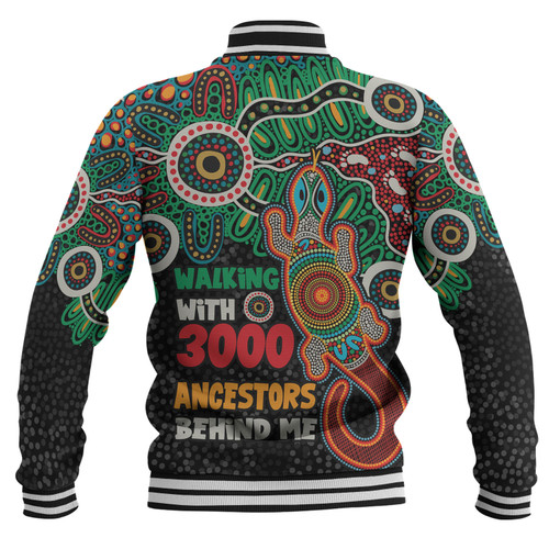 Australia Aboriginal Baseball Jacket - Walking with 3000 Ancestors Behind Me With Goanna Baseball Jacket
