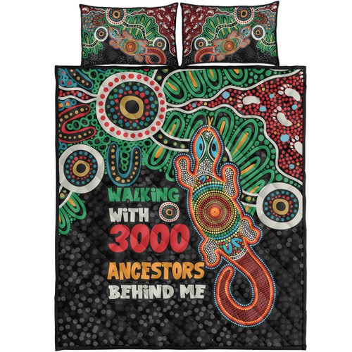 Australia Aboriginal Quilt Bed Set - Walking with 3000 Ancestors Behind Me With Goanna Quilt Bed Set Australia Aboriginal Quilt Bed Set - Walking with 3000 Ancestors Behind Me With Goanna Quilt Bed Set