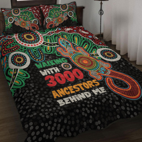 Australia Aboriginal Quilt Bed Set - Walking with 3000 Ancestors Behind Me With Goanna Quilt Bed Set Australia Aboriginal Quilt Bed Set - Walking with 3000 Ancestors Behind Me With Goanna Quilt Bed Set